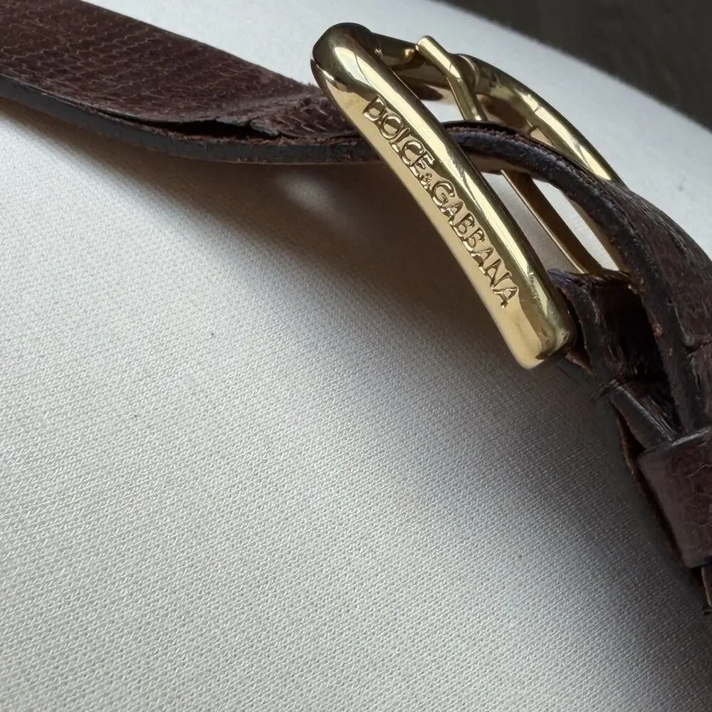 Dolce & Gabbana Brown Embossed Leather DG Logo Chain Belt